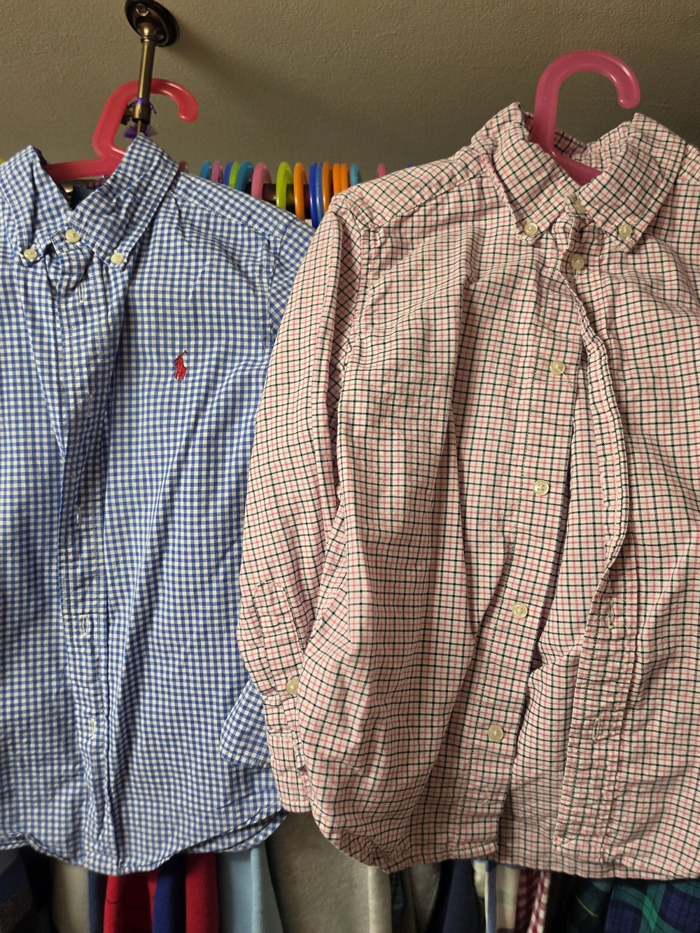 Lot of 2 Polo by Ralph Lauren Kids Blue & Pink Gingham Button-Down Shirts size 6